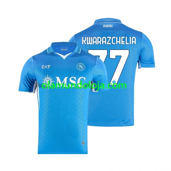 Camisola Napoli Khvicha Kvaratskhelia 77 Homem Equipamento Primeiro 2024-2025 Manga Curta
